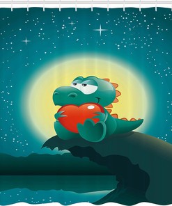 Valentine Night Scenery Dinosaur Shower Curtain, Cloth Bathroom Decor