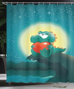 Valentine Night Scenery Dinosaur Shower Curtain, Cloth Bathroom Decor