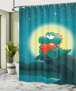Valentine Night Scenery Dinosaur Shower Curtain, Cloth Bathroom Decor