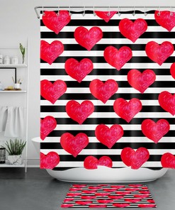 Valentine Red Hearts Shower Curtain for Romantic Bathroom Decor