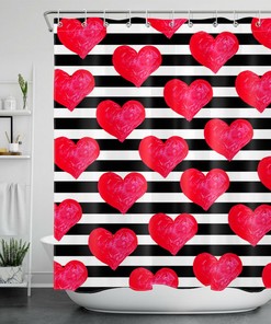 Valentine Red Hearts Shower Curtain for Romantic Bathroom Decor