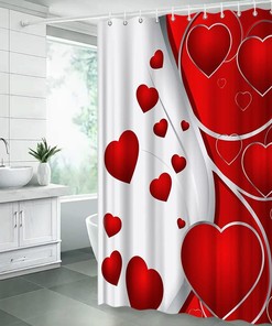 Valentine's Day Abstract Floral Shower Curtain - Red Heart Romantic Love for Creative Bathroom Home Decor Fabric Curtain