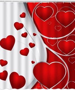 Valentine's Day Abstract Floral Shower Curtain - Red Heart Romantic Love for Creative Bathroom Home Decor Fabric Curtain
