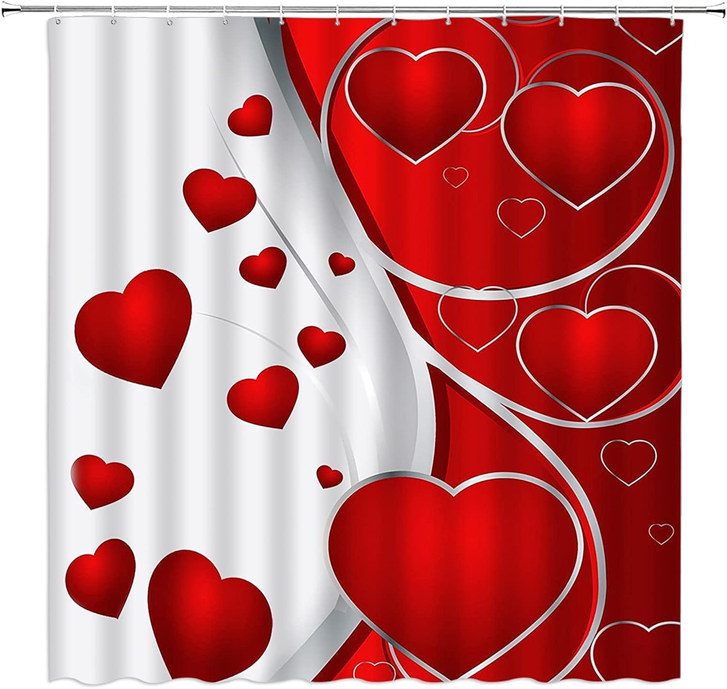 Valentine's Day Abstract Floral Shower Curtain - Red Heart Romantic Love for Creative Bathroom Home Decor Fabric Curtain