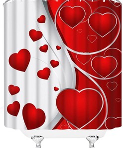 Valentine's Day Abstract Floral Shower Curtain - Red Heart Romantic Love for Creative Bathroom Home Decor Fabric Curtain