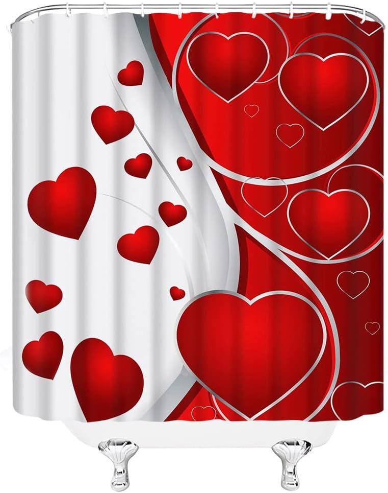 Valentine's Day Abstract Floral Shower Curtain - Red Heart Romantic Love for Creative Bathroom Home Decor Fabric Curtain