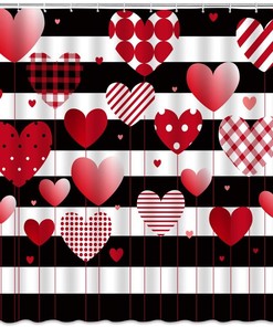 Valentine's Day Red Heart Stripe Shower Curtain - Romance Love Heart Balloon for Sweet Bathroom Home Decor Fabric Curtain