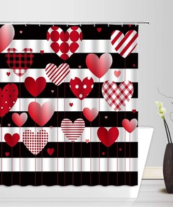 Valentine's Day Red Heart Stripe Shower Curtain - Romance Love Heart Balloon for Sweet Bathroom Home Decor Fabric Curtain