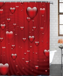 Valentine's Day Red Love Heart Shower Curtain for Arts Language Bathroom Decor