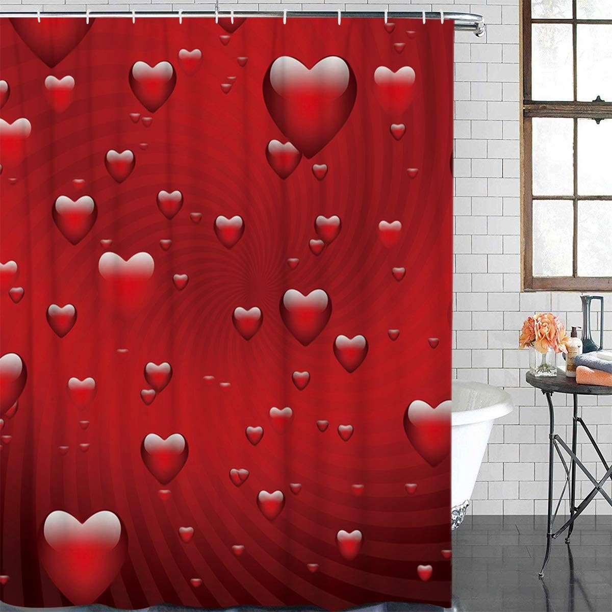 Valentine's Day Red Love Heart Shower Curtain for Arts Language Bathroom Decor