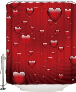 Valentine's Day Red Love Heart Shower Curtain for Arts Language Bathroom Decor
