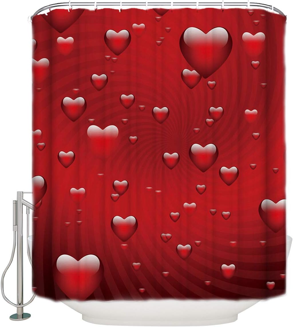 Valentine's Day Red Love Heart Shower Curtain for Arts Language Bathroom Decor