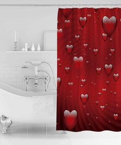 Valentine's Day Red Love Heart Shower Curtain for Arts Language Bathroom Decor