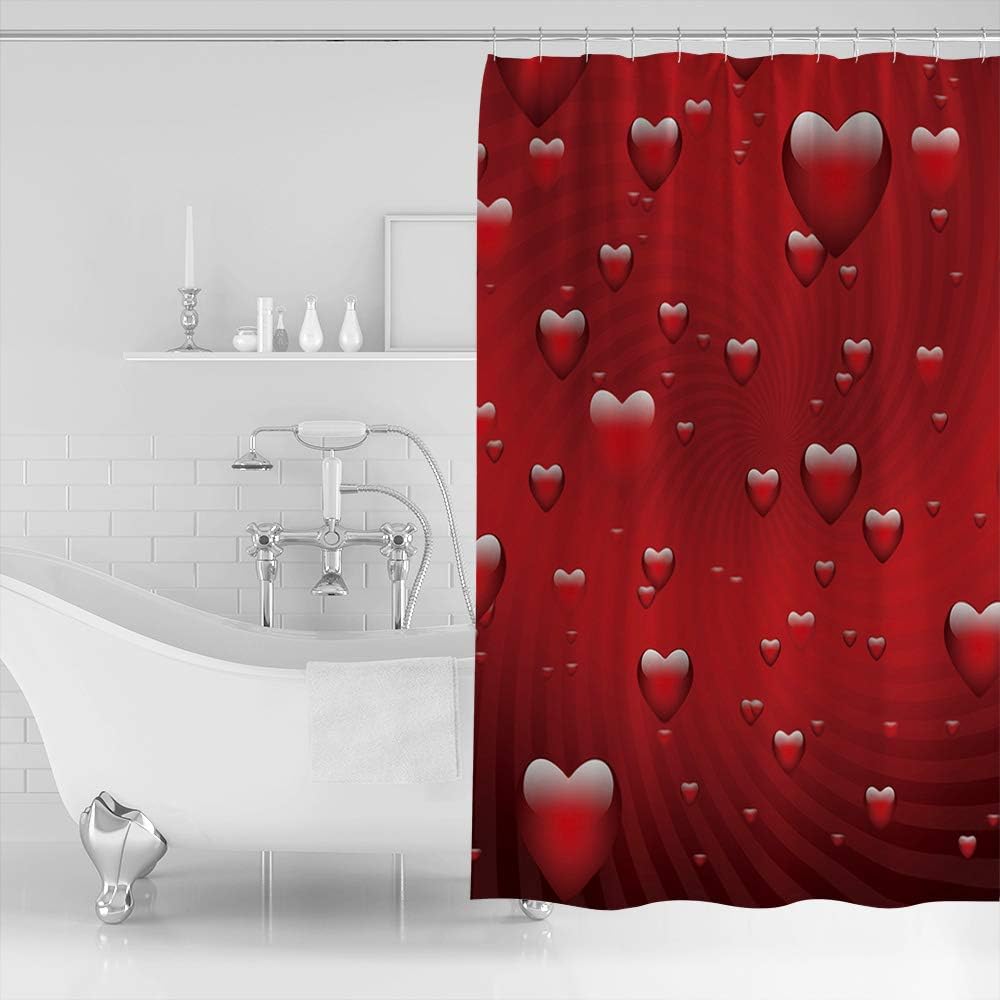 Valentine's Day Red Love Heart Shower Curtain for Arts Language Bathroom Decor