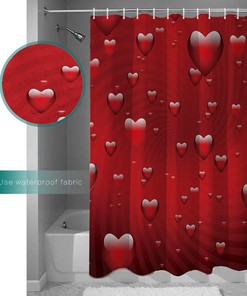 Valentine's Day Red Love Heart Shower Curtain for Arts Language Bathroom Decor