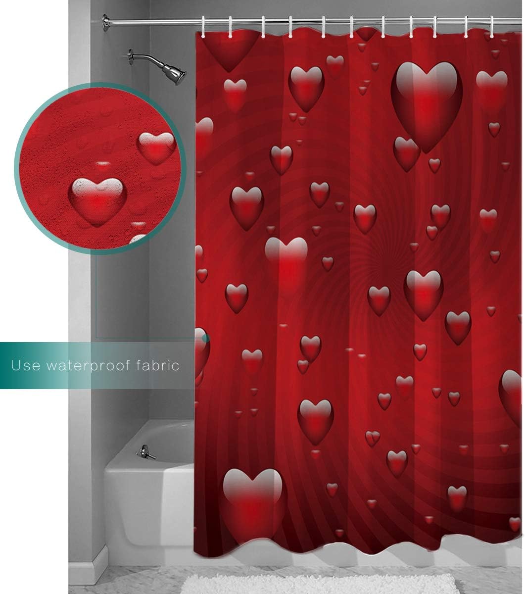Valentine's Day Red Love Heart Shower Curtain for Arts Language Bathroom Decor