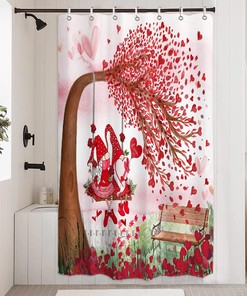 Valentine's Day Shower Curtain - Love Heart Tree Bath Curtain for Romantic Bathroom Decor