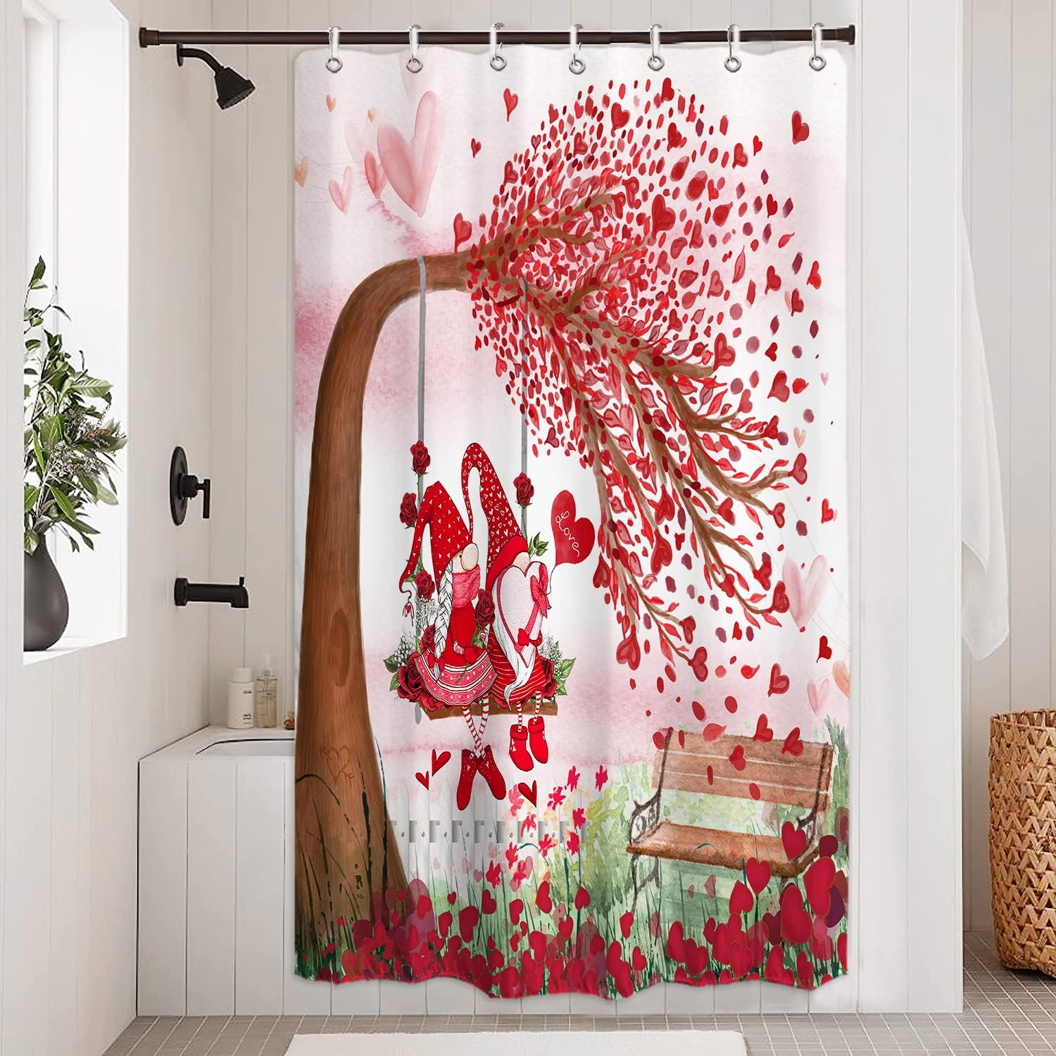 Valentine's Day Shower Curtain - Love Heart Tree Bath Curtain for Romantic Bathroom Decor
