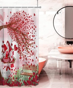 Valentine's Day Shower Curtain - Love Heart Tree Bath Curtain for Romantic Bathroom Decor