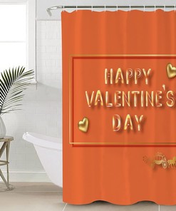 Valentine's Day Shower Curtain, Orange White Checkered Yellow Love Heart for Bathroom Decor