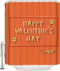 Valentine's Day Shower Curtain, Orange White Checkered Yellow Love Heart for Bathroom Decor
