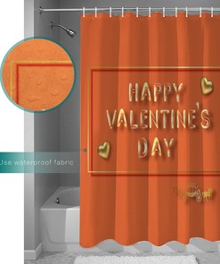 Valentine's Day Shower Curtain, Orange White Checkered Yellow Love Heart for Bathroom Decor