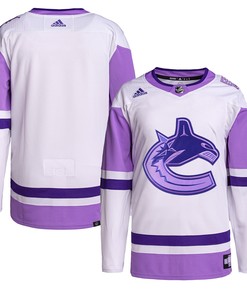 Vancouver Canucks Adidas Hockey Fights Cancer Primegreen Authentic Blank Practice Jersey - White/purple Nhl