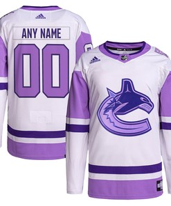 Vancouver Canucks Adidas Hockey Fights Cancer Primegreen Authentic Custom Jersey - White/purple Custom Jerseys Nhl