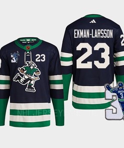 Vancouver Canucks Oliver Ekman-Larsson 23 Navy Reverse Retro 2.0 Kevin Bieska Patch Jersey
