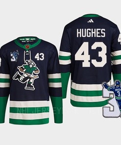 Vancouver Canucks Quinn Hughes 43 Navy Reverse Retro 2.0 Kevin Bieska Patch Jersey