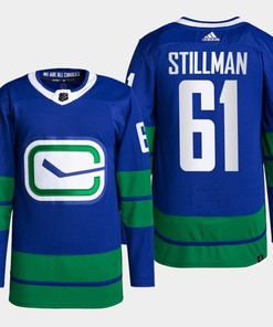 Vancouver Canucks Riley Stillman 61 Blue Alternate Primegreen Jersey 2022-23