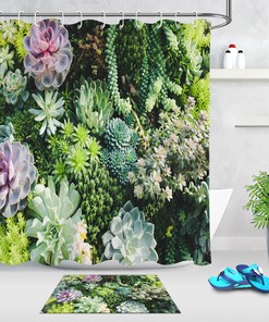 Various Succulents Plants Shower Curtain with Waterproof Fabric | Home Decor Bathroom Curtain