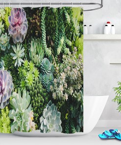 Various Succulents Plants Shower Curtain with Waterproof Fabric | Home Decor Bathroom Curtain