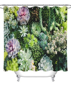 Various Succulents Plants Shower Curtain with Waterproof Fabric | Home Decor Bathroom Curtain