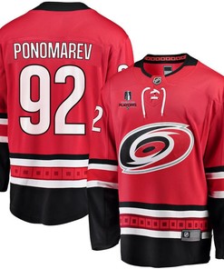 Vasiliy Ponomarev 92 Carolina Hurricanes Stanley Cup 2023 Playoffs Patch Home Breakaway Men Jersey - Red