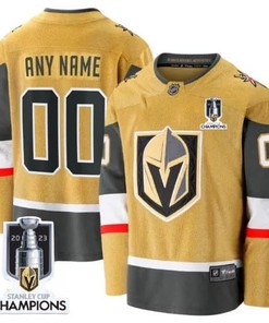 Vegas Golden Knights 2023 Stanley Cup Champions Patch Custom 00 Home Breakaway Jersey - Gold