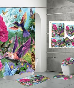 Vibrant Birds, Flowers, and Butterflies Shower Curtain for Nature Lovers