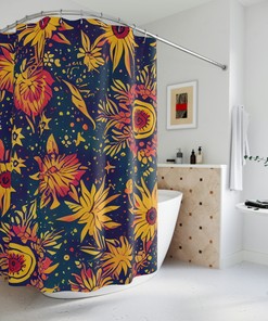 Vibrant Boho Floral Shower Curtain - Fun and Flirty Abstract Art for Your Bathroom 