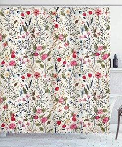 Vibrant Colored Birds with Roses and Polka Dots Shower Curtain for Bathroom Decor