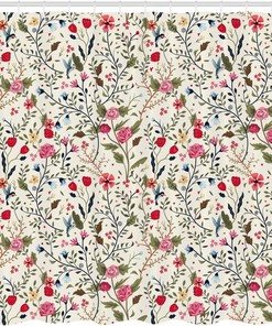 Vibrant Colored Birds with Roses and Polka Dots Shower Curtain for Bathroom Decor