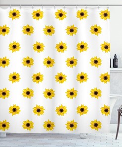 Vibrant Sunflower Shower Curtain, Pattern on White Background, Bathroom Curtain