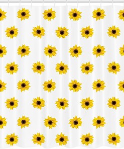 Vibrant Sunflower Shower Curtain, Pattern on White Background, Bathroom Curtain