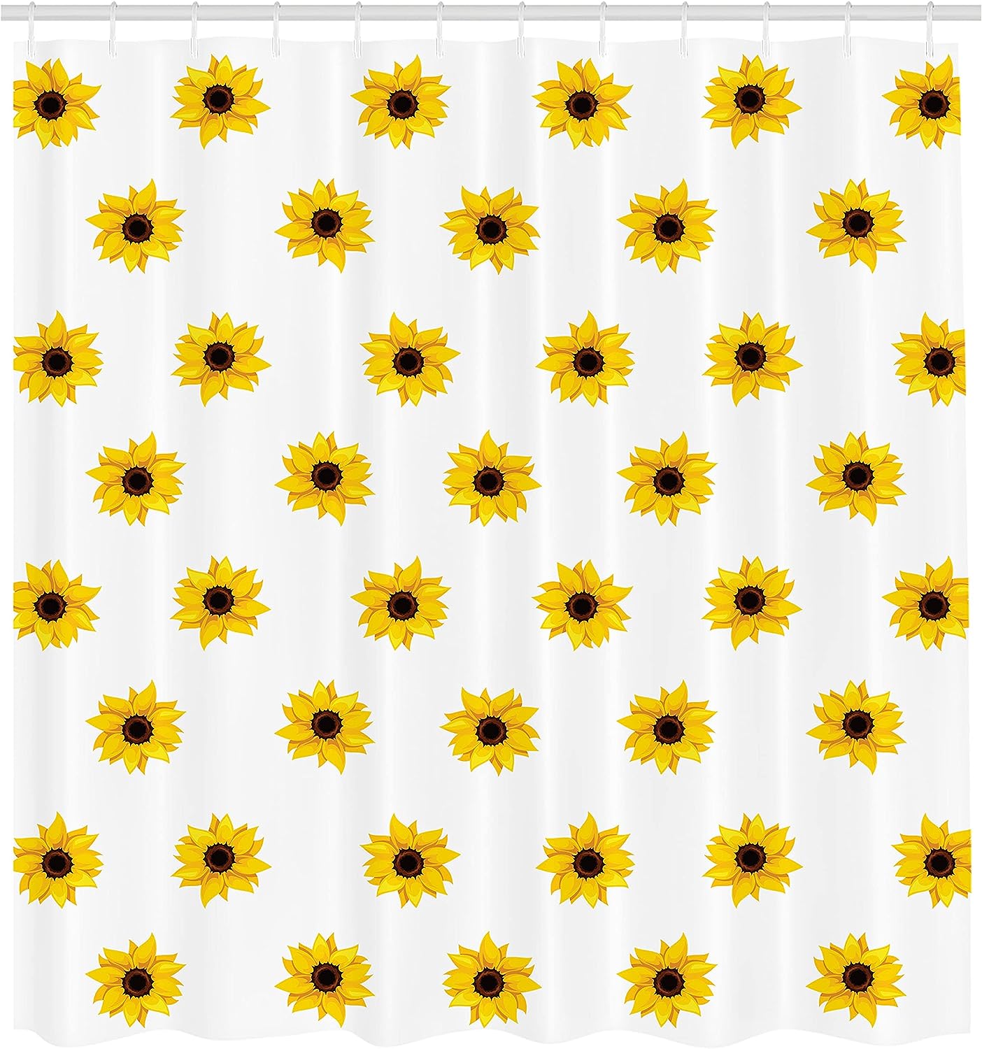 Vibrant Sunflower Shower Curtain, Pattern on White Background, Bathroom Curtain