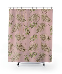 Vibrant Tropical Sage Green Floral Shower Curtain with Boheme Botanical Leaves - Boho Bathroom Decor