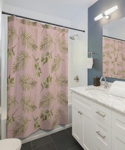 Vibrant Tropical Sage Green Floral Shower Curtain with Boheme Botanical Leaves - Boho Bathroom Decor