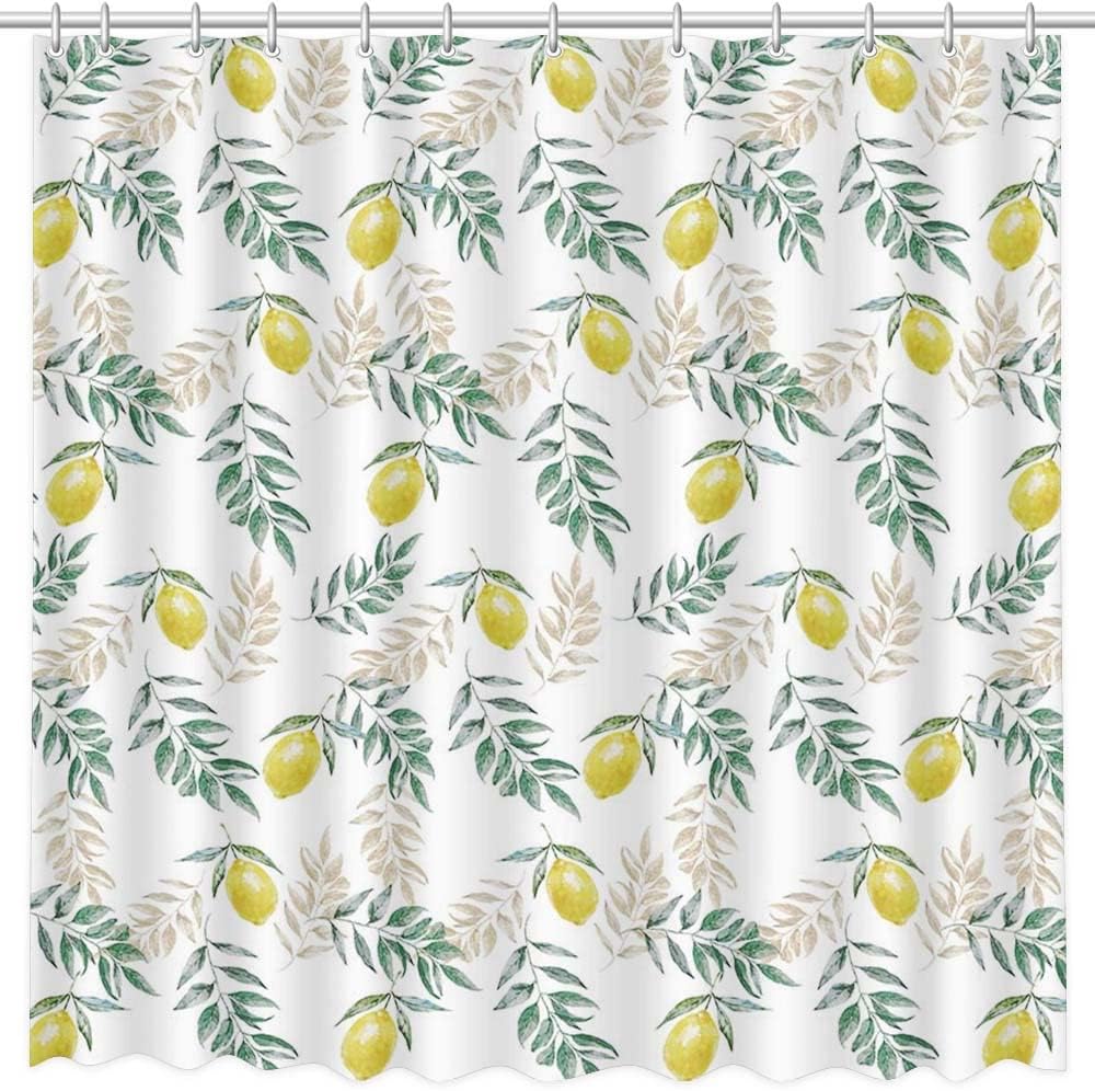 Vibrant Yellow Lemon Shower Curtain for Summer Bathroom Decor - Waterproof Fabric