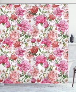 Victorian Floral Shower Curtain, Peonies Roses Print Cloth Fabric Bathroom Decor