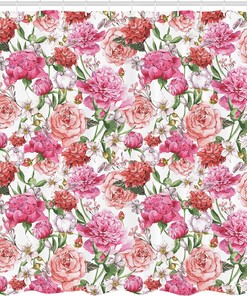 Victorian Floral Shower Curtain, Peonies Roses Print Cloth Fabric Bathroom Decor