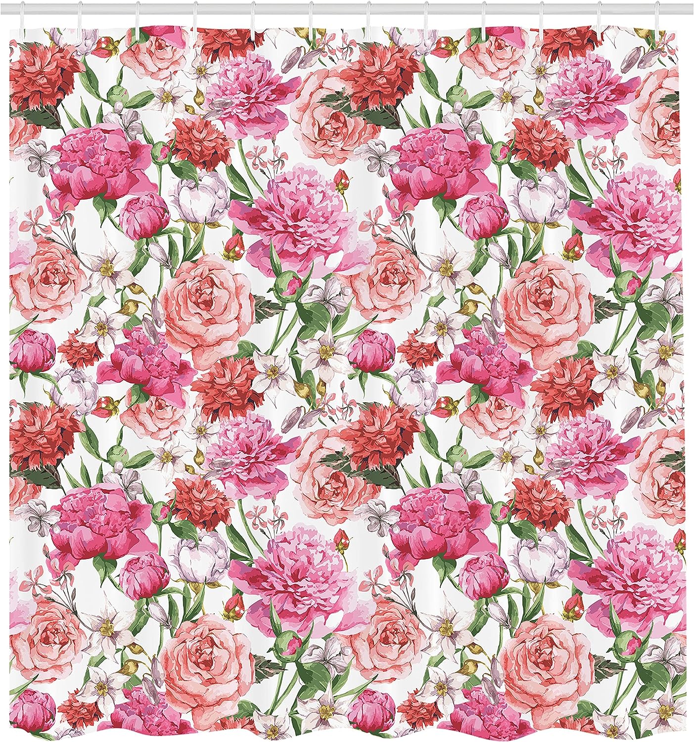 Victorian Floral Shower Curtain, Peonies Roses Print Cloth Fabric Bathroom Decor