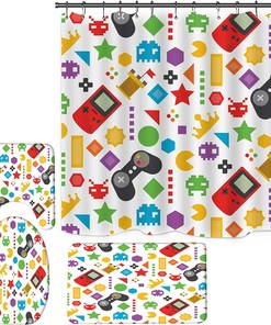 Video Game Shower Curtain - Cute Gaming Bathroom Decor for Boyfriend or Husband